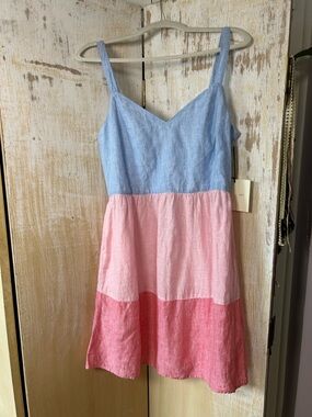 NWT Cynthia Rowley 100% Linen Colorblock Tiered Mini Dress - Medium